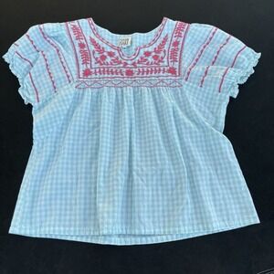 Sister Mary by Ivy Jane Blue Gingham Patsy Top Women's Sz M Peasant Boho Relaxed